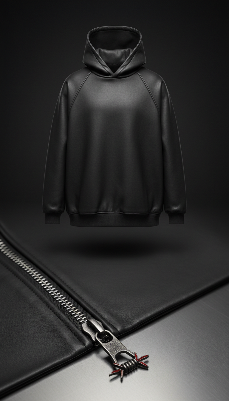 Oversize Hoodie aus mattem Leder